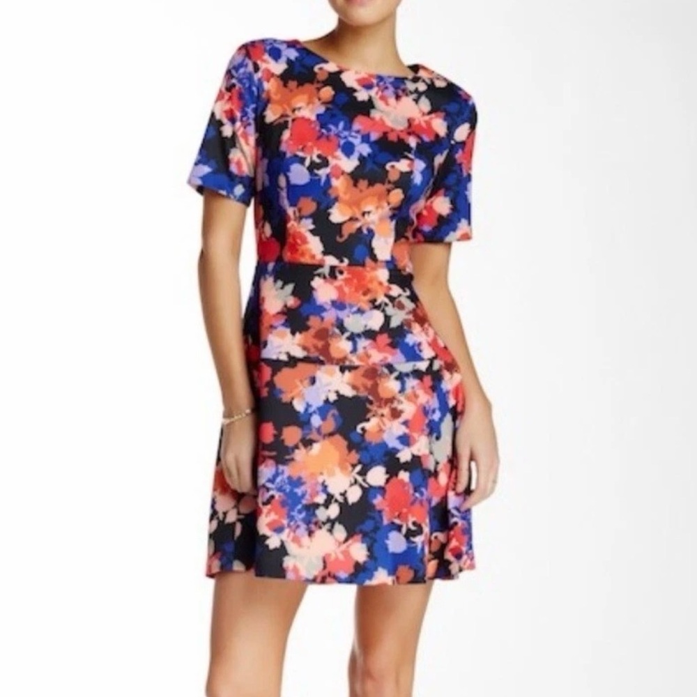 CeCe‎ Floral Mini Dress with Multicolored Accents